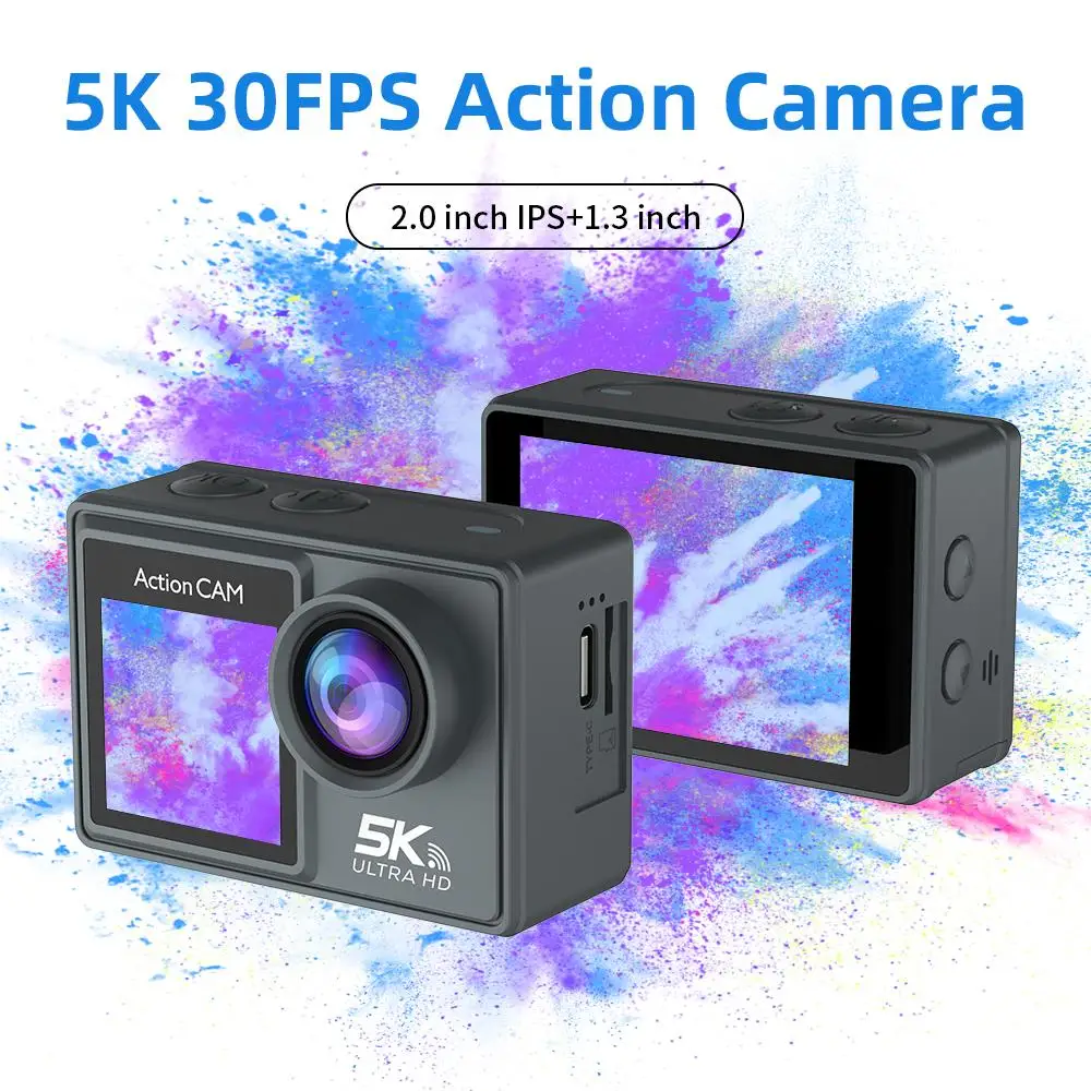 2 Inch IPS Dual Screen Action Camera 5K 30FPS 48MP WiFi Waterproof 30M Underwater Camera 1080P Webcam Vlog WiFi Sports Cam