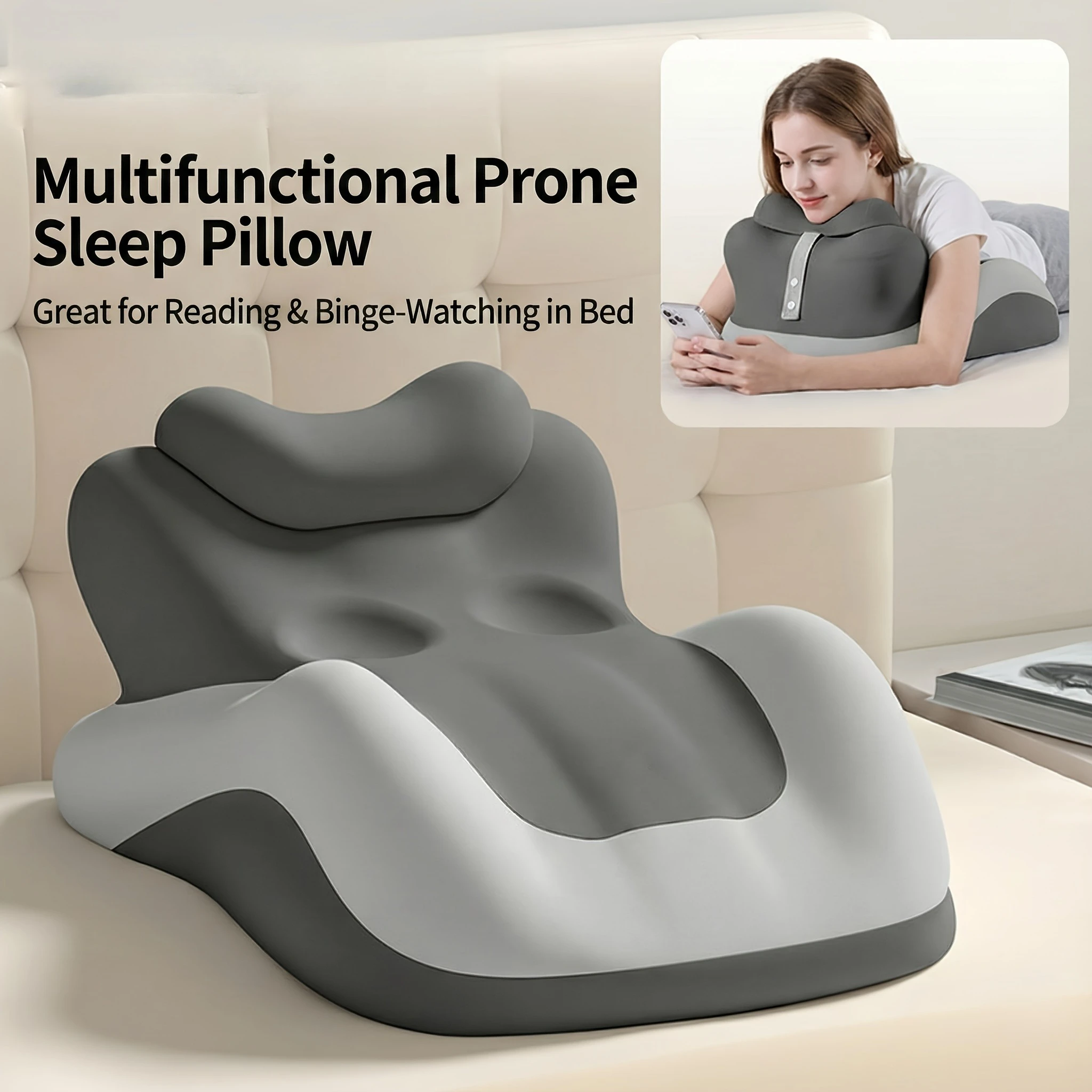 Adjustable Wedge Pillow, Ergonomic Prone Cushion Designed for Comfortable Phone Use And Gaming in Bed. Contoured Support