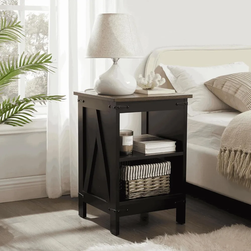 

Деревянная тумбочка в деревенском стиле для фермерского дома — современный прямоугольный приставной столик, винтажный стильный столик для гостиной, дивана/уголока спальни (черный)