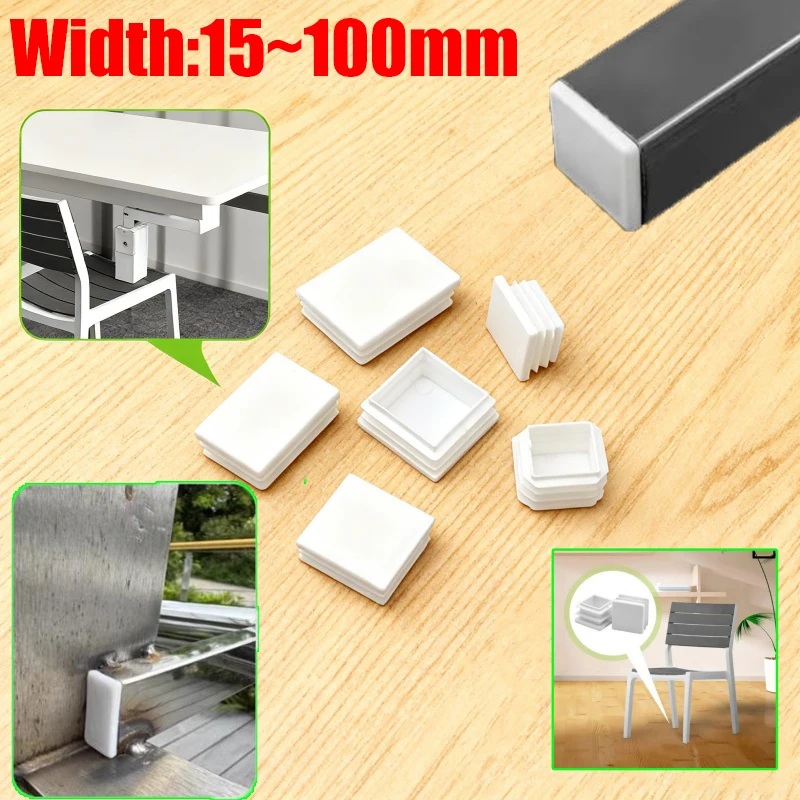 White Square Anti-Slip Plastic Pipe Tube Cap Insert Blanking Stopper Dust Cover Square Plug Chair Foot Cover Home Decor