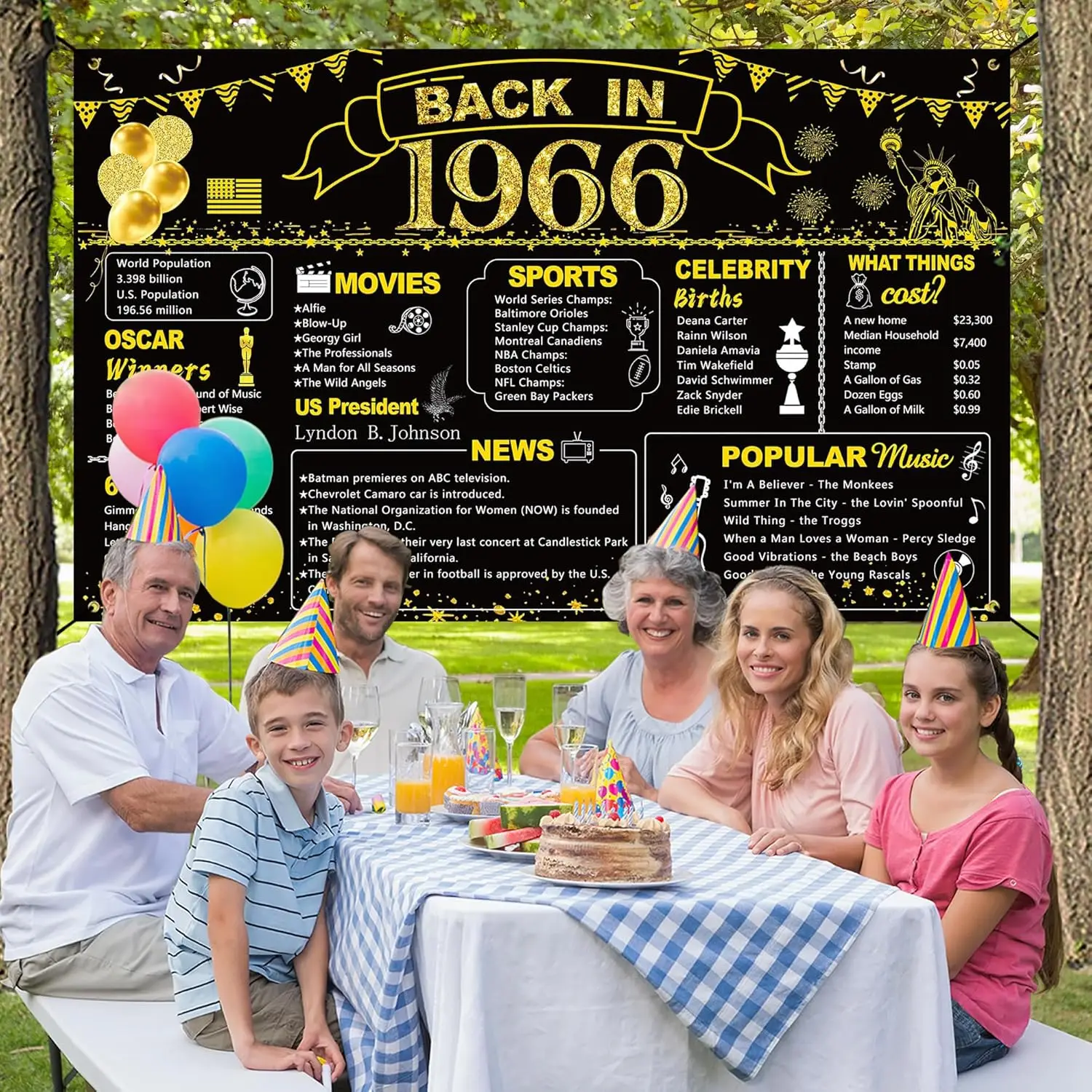 50. Geburtstag Schwarz-Gold Partydekoration, Vintage Banner „Zurück in 1976/1956/1966/1986“, Fotohintergrund – Detail 6