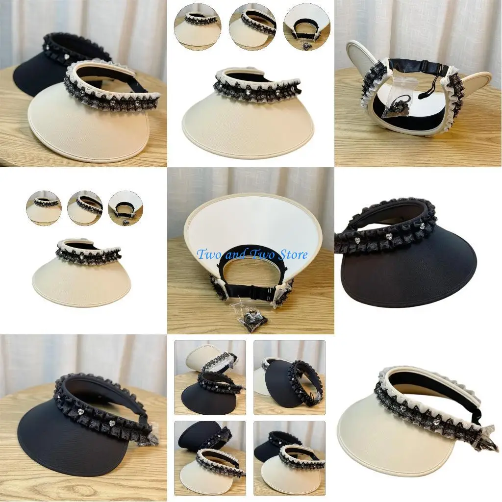 

HX6F Lace Sun Hat Beach Hat Handmade Sun Hat Wide Brimmed Hat for Women Party