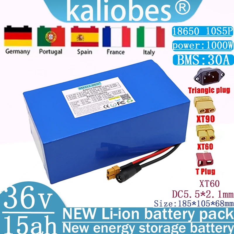 36V 15Ah portable 18650 lithium battery pack backup power supply, 10S5P with BMA BMS solar 1000W high-power and large capacity