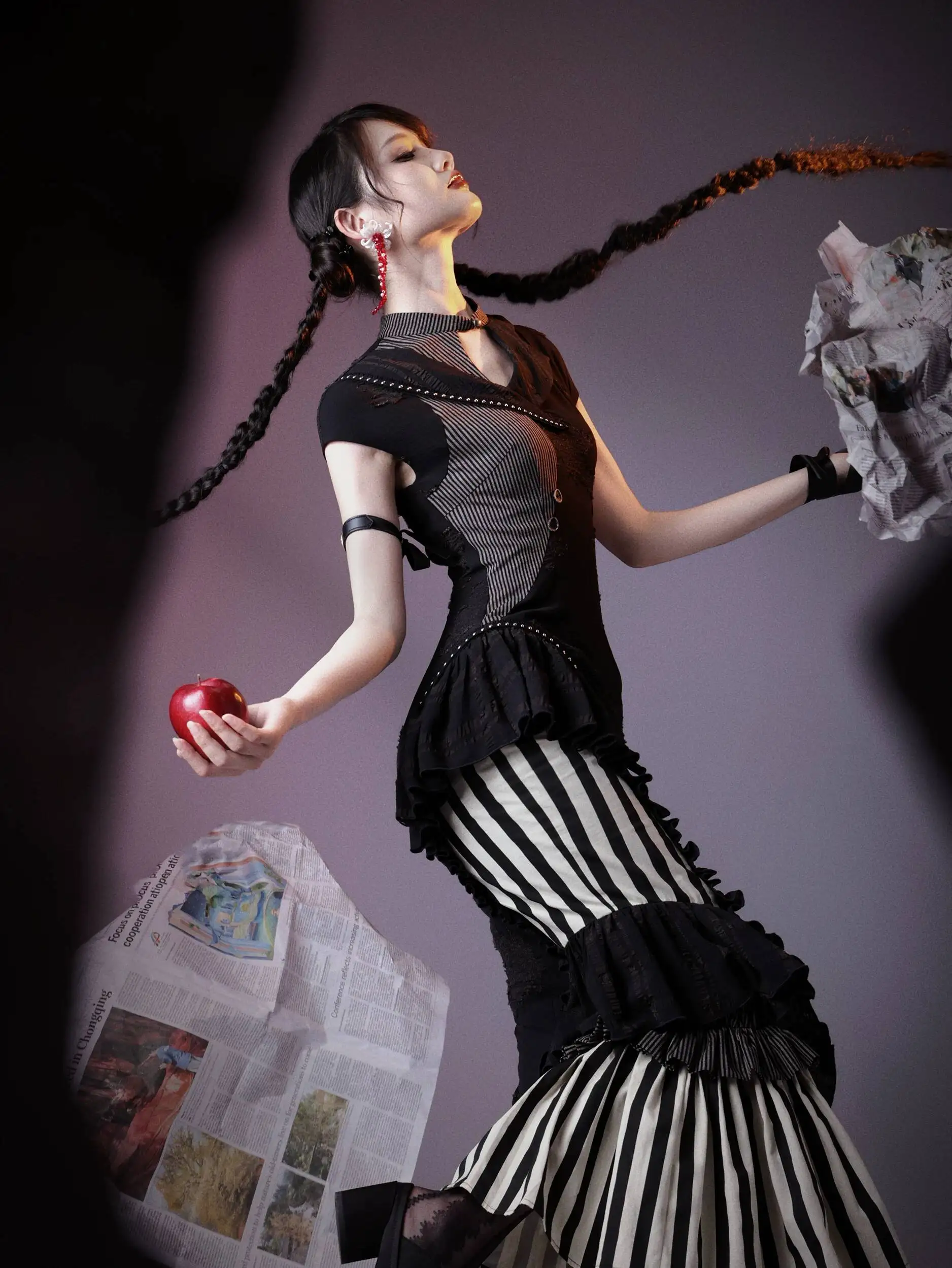 New Comfortable Rayon Retro Black And White Stripes Improve Long Skirt Fiesta Carnival Halloween Cos Cosplay Party Evening Party