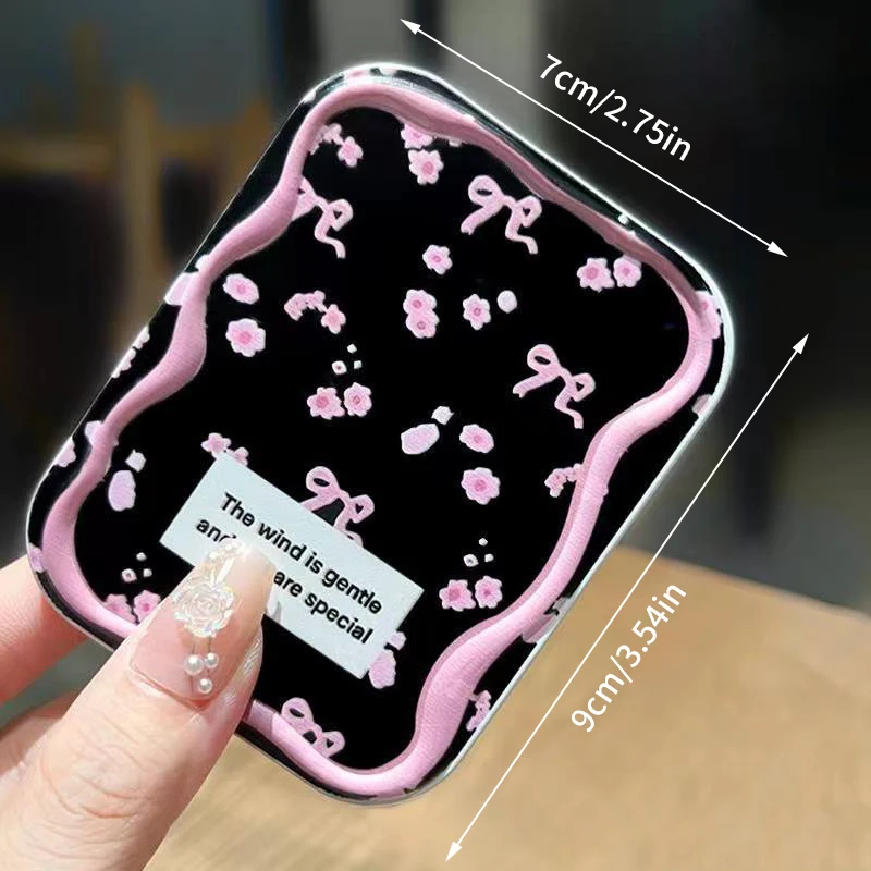 1Set Portable Pocket Mirror Pink Bow Florals Flip-Top Folding Makeup Mirror Women Rectangle Cosmetic Make Up Mirror With Comb