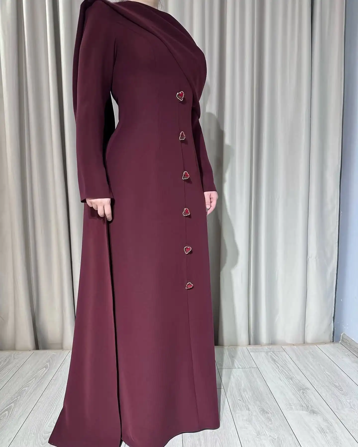 

Customized Formal Jersey A-Line Buttons Evening Dress Delicate Long Sleeves O-neck Floor Length فستان سهرة نسائي