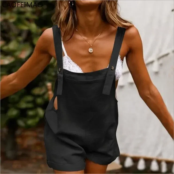 Women'S Summer Jumpsuits 2025 Linen Overalls Casual Suspender Rompers Female Solid Button Pants New Jumpsuit Women