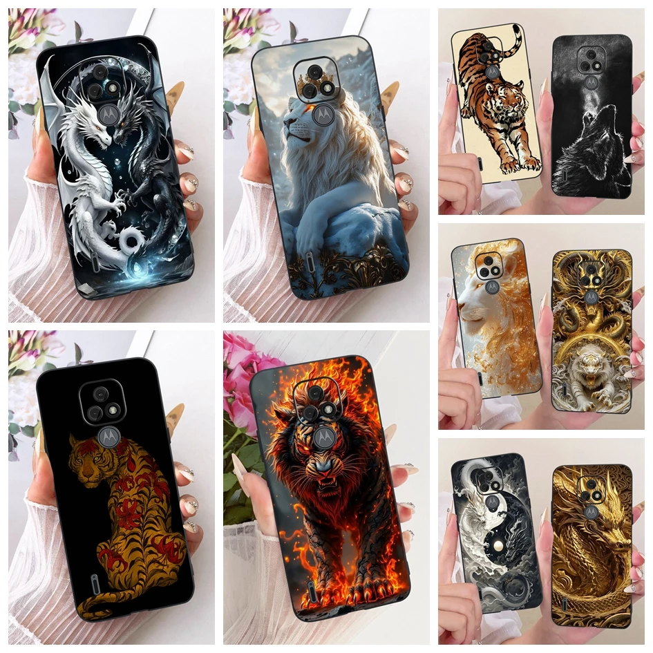 Funda para Motorola Moto E7 Plus XT2081-1, Funda de silicona suave de TPU con dibujos de dragón, León y tigre, Funda para Moto E7 E7i Power Coque
