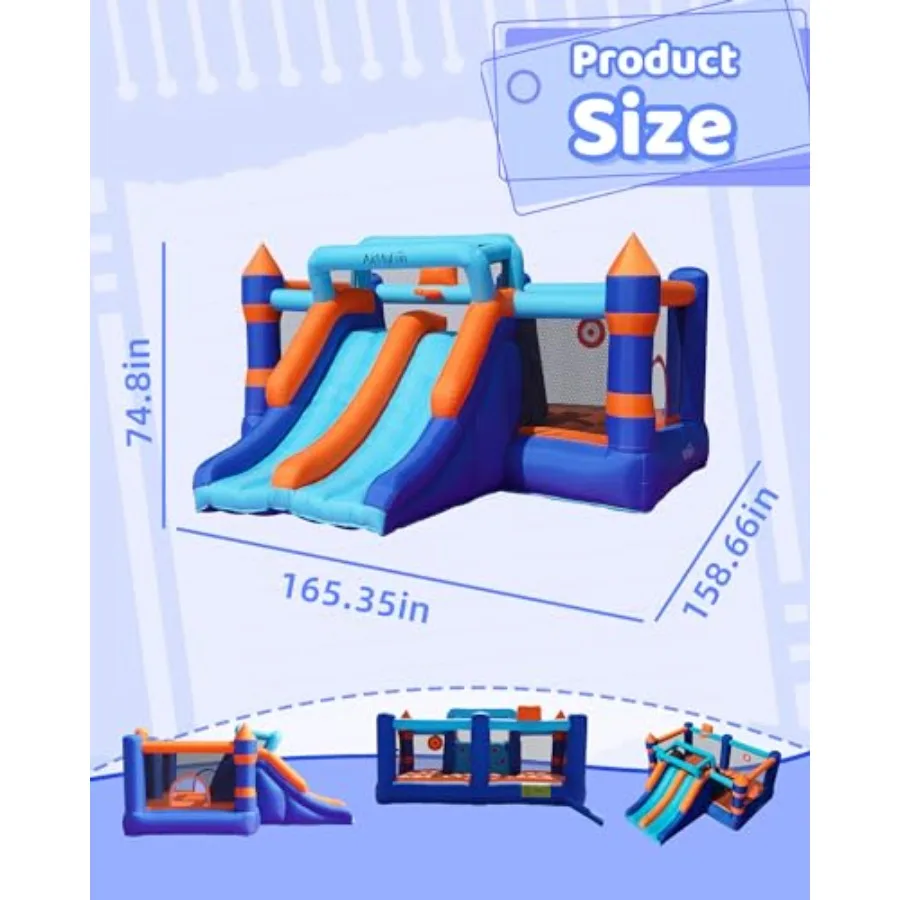 Casa de rebote inflable, casa inflable con doble tobogán, casa que rebota, castillo de rebote para niños en interiores y exteriores, casa de juegos
