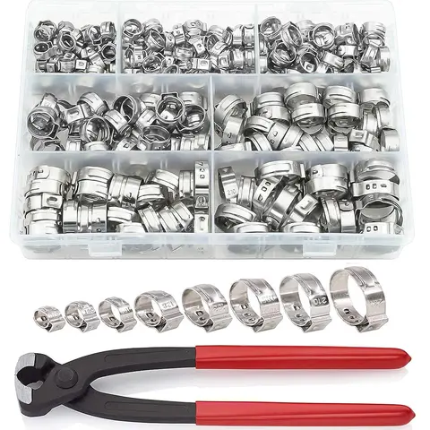 131pcs 단일 이어 호스 클램프, 304 스테인레스 스틸 PEX 클램프, 파이프 피팅 용 무단 클램프, 압축 링 클램프10 크기