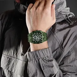 NAVIFORCE-Montre de sport à quartz pour homme, bracelet en silicone noir, montre-bracelet militaire, chronographe marin, 7105