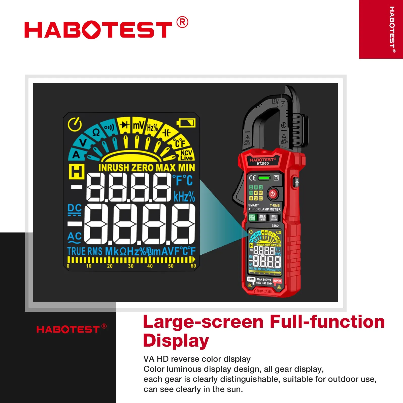 HABOTEST Digital Clamp Meter Multimeter Auto Range True RMS NCV DC AC Voltage Current Temperature Tester Automatic Voltmer