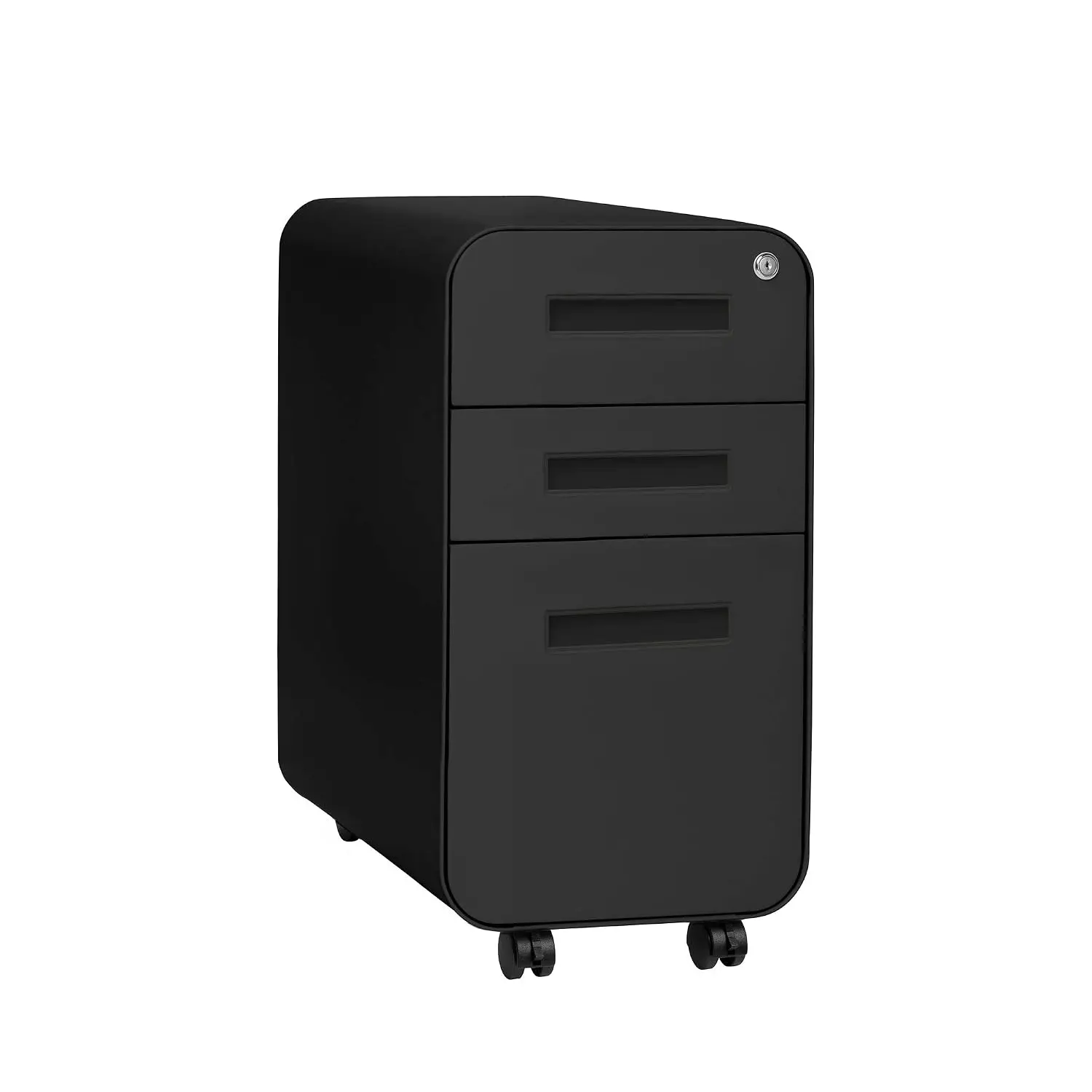 3-Drawer Slim Mobile File Cabinet with Lock, Under Desk Metal Cabinet for Legal & Letter Folders, Wheels, Black, Customized