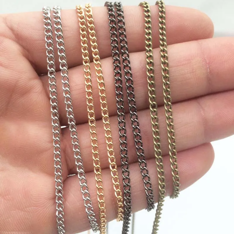1/5/10/30M 2.2x3.5x0.7mm Gold/Silver/Bronze/Gun Black Necklace Chain For Jewelry Making Findings DIY Necklace Chains Materials