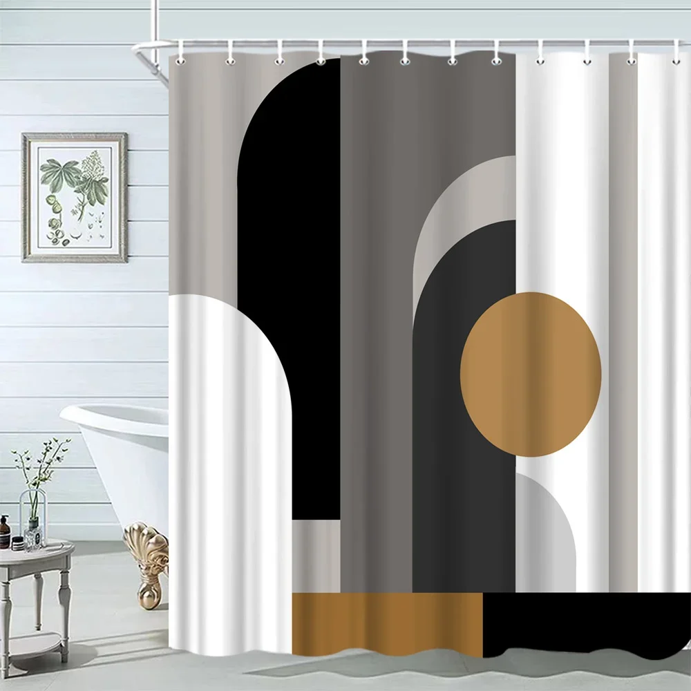 Abstract Neutral Leaves Simple Bathroom Shower Curtain Mid Century Sun Minimalist Modern Polyester Fabric Decor Bathroom Curtain