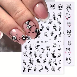 2pcs Adorable Black Ant Nail Sticker Fashion Expression Design Cute Cartoon Childlike Decor Decals Foils DIY Charm Manicure Tips