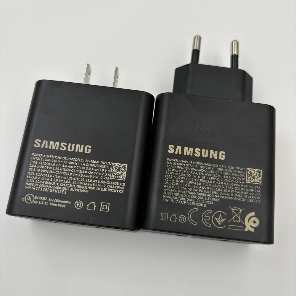T5020 Samsung 50W Max + 25W Max PD Super Fast Charging EU US Power Charge Adapter for Galaxy S25 S24 Ultra Plus Fold Flip 6 5 4