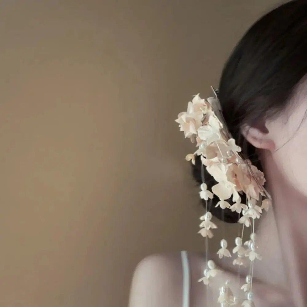 

Exquisite New Chinese Style Flower Hairpin Pearl Luxury Tassel Side Clip Side Clip Bridal Headwear