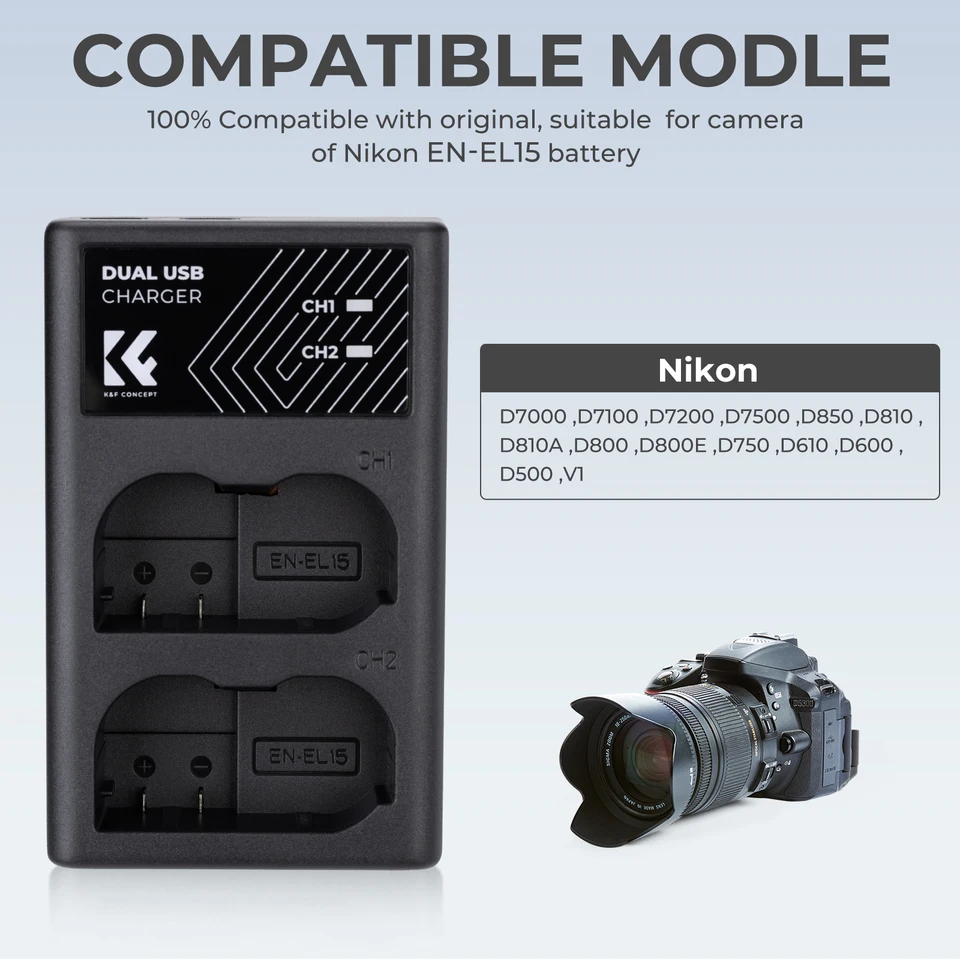 Nikon D7100 本体 バッテリー 充電器セット K&F Concept カメラバッテリー充電器 Nikon EN-EL15 / EN-EL15A / 15B
