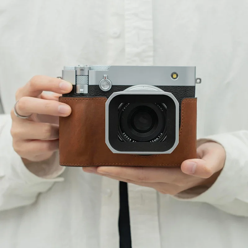 Geniune Real Leather Camera Case Half Bag Body for Fujifilm GFX100RF Body Protective Camera Battery Openning Half Body Cover