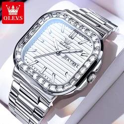 OLEVS Man Watch Nautilus Square Diamond Lap Stainless Steel Quartz Watch for Men Waterproof Luminous Men's Dress Wristwatch New