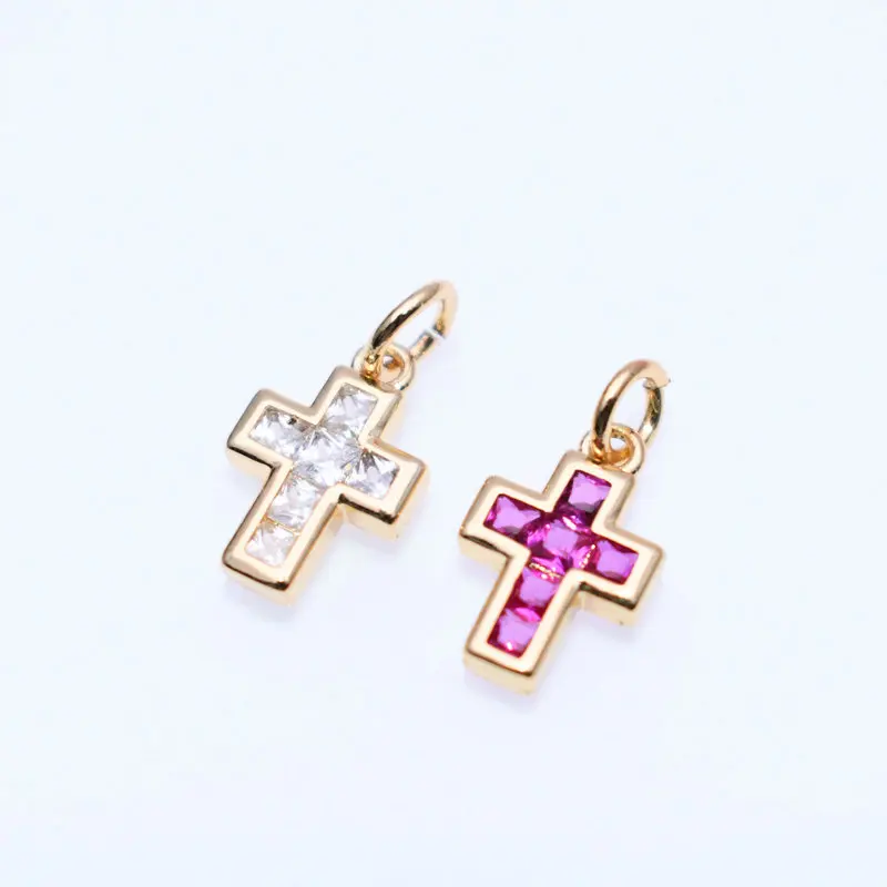 

Luxury Jewelry Making Findings Anti Fading Gold Plated Copper Big CZ Setting Cross Charms for DIY Women Bracelet Necklace