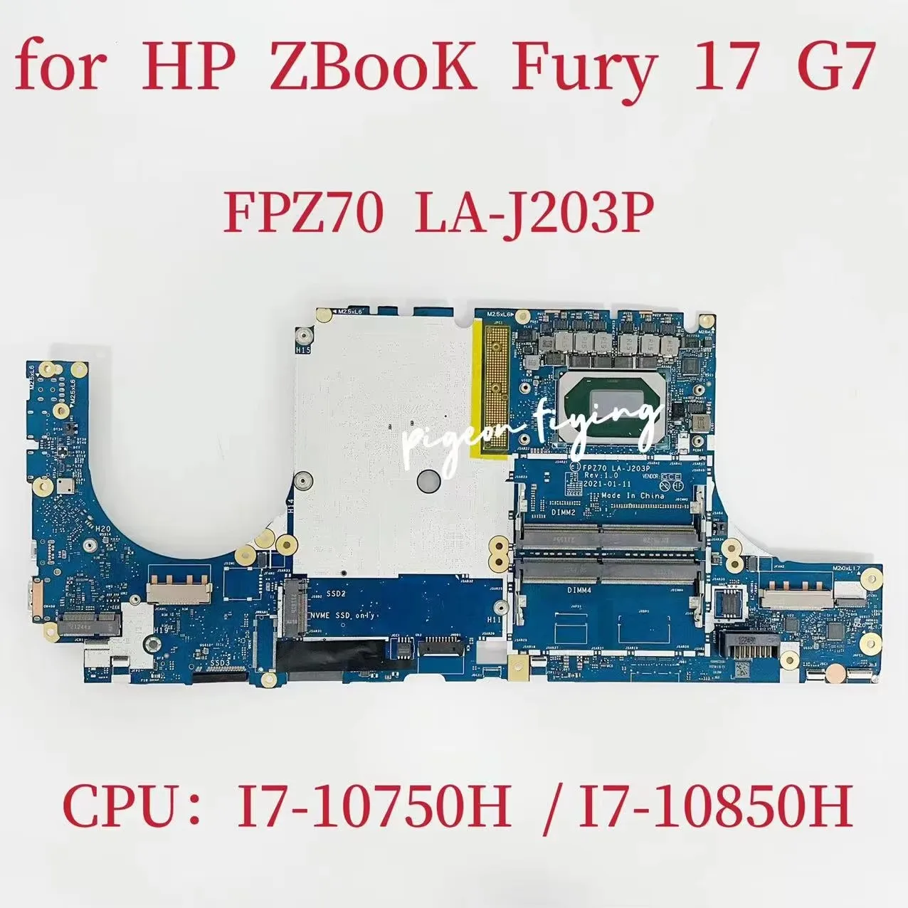 FPZ70 LA-J203P For HP Zbook Fury 17 G7 Laptop Motherboard CPU: I7-10750H/I7-10850H W-10885M SRH8L  M20101-601 M20102-601 Test OK