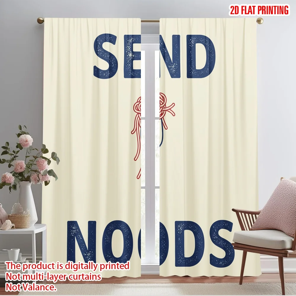 

2pcs 2D flat printing Scene Curtains SEND NOODS SPAGHETTI Polyester Without Electricity Family Party Use for Holiday Family