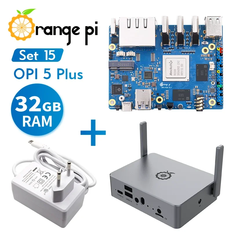 

Оранжевый Pi 5 Plus 32 ГБ + металлическая фотография + источник питания типа C 5 в 4A, DDR4 RK3588 Mini PC M2 слот NVME PCIE Orange Pi5 Plus SBC Одиночная плата