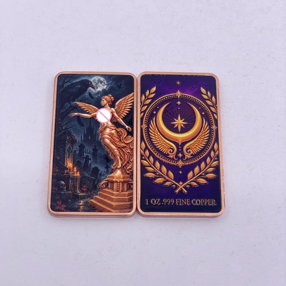1 oz .999Copper Bar Winged Victory Goddess Halloween UV Color Printed Rectangular Pure Copper Bullion Bar Collectible Gift