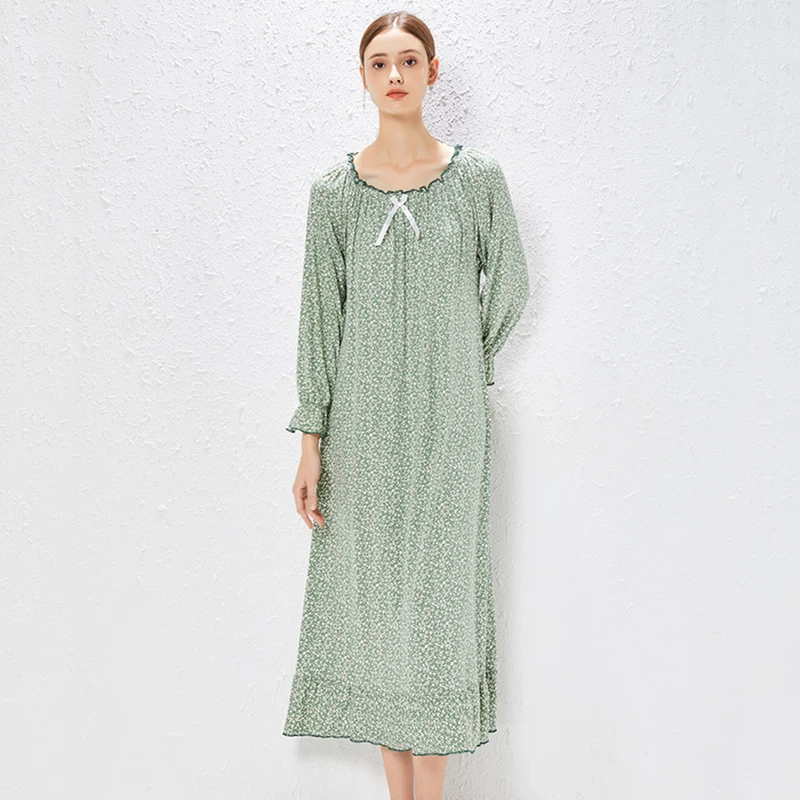 New Modal Nightdress Women Long Sleeve Floral Soft Nightgowns Sleepdress Skin-friendly Comfy Nightwear Spring Sleepwear Pajamas