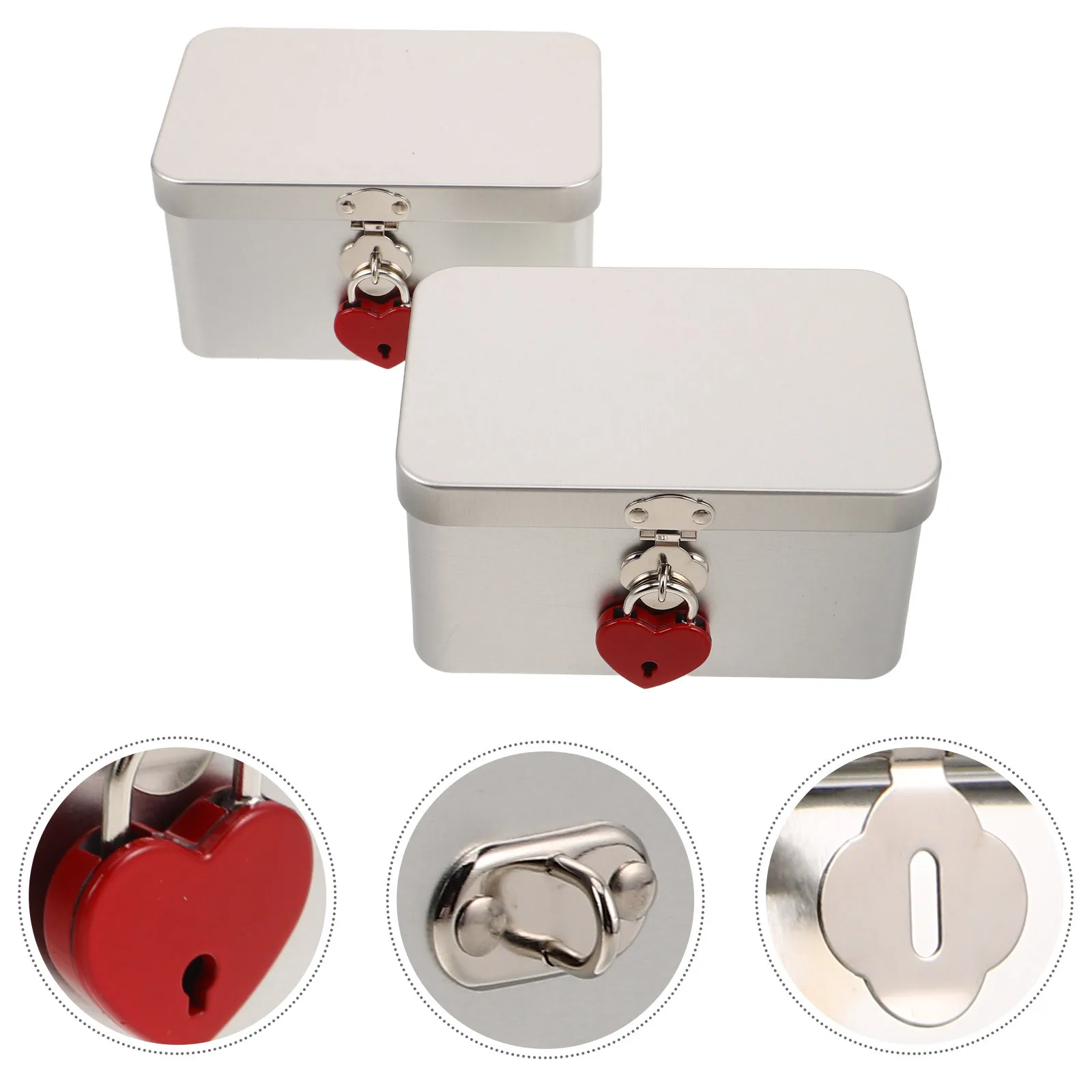 

2Pcs Lockable Tinplate Storage Box Metal Jewelry Organizer Multipurpose Keepsake Container Candy Cookie Case for Home Office