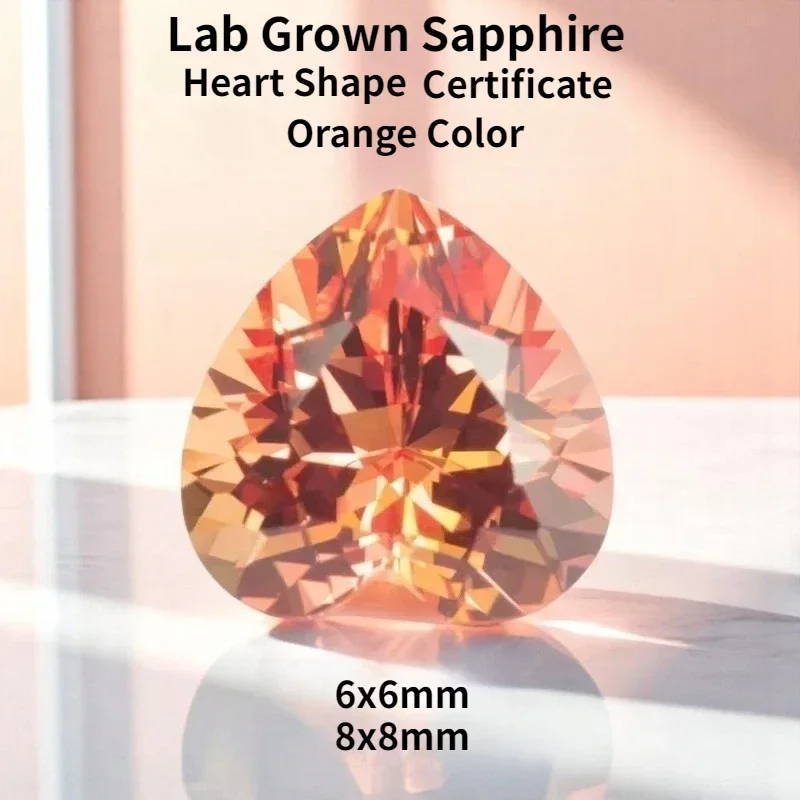 

Orange Color Lab Grown Sapphire Heart Cut Charms High Quality Gemstone for DIY Jewelry Making Materials Selectable Cercificate
