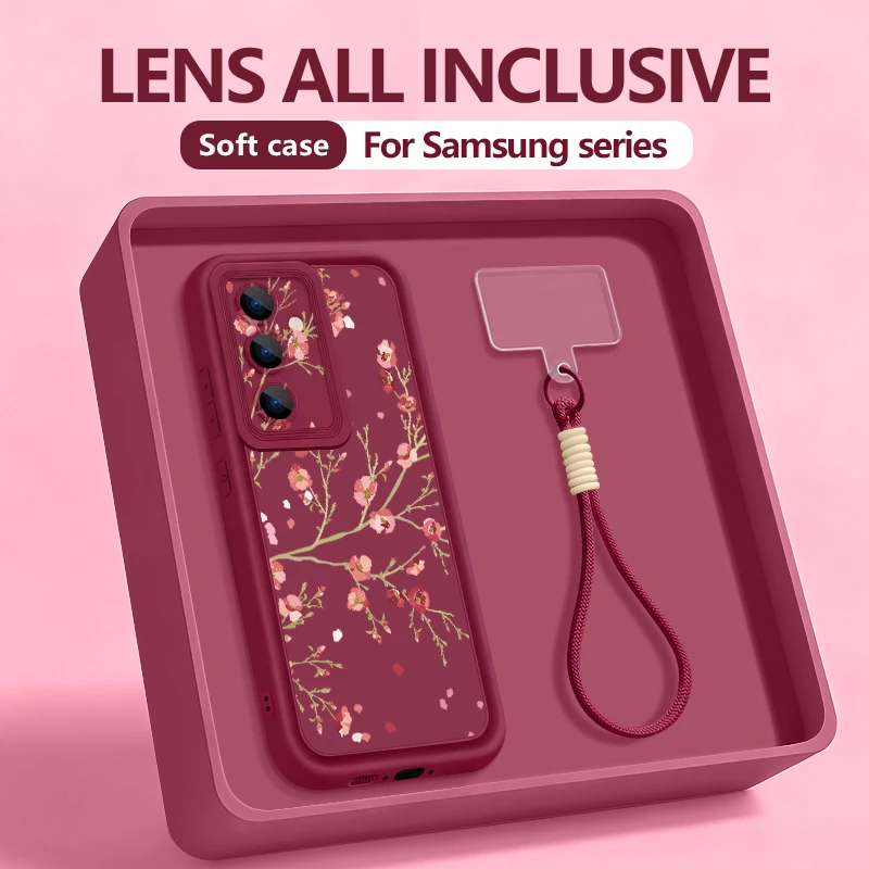 Funda para Teléfono con Correa y Diseño de Flores Pequeñas para Samsung Galaxy S25 S24 FE S26 S24 S23 S22 Ultra S23 Plus S25 Edge