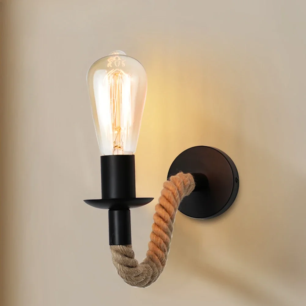 JOYINLED Vintage Wall Lamp E27 Hemp Rope Retro Sconce Wall Light Fixture Nordic Modern Bedroom Beside Living Room for Home Decor