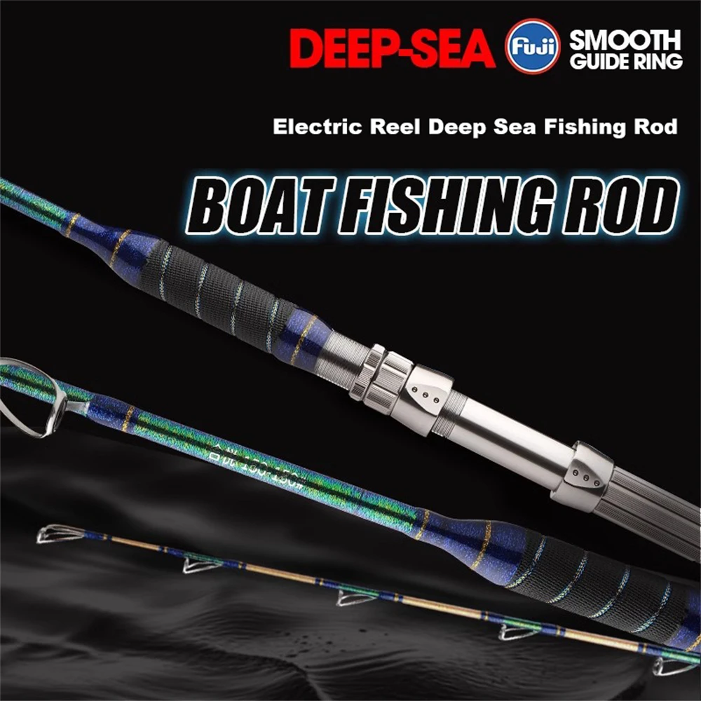 قضيب قارب FUJI Deep Sea الكامل 150 #   صنارة صيد من الألياف الزجاجية الصلبة شديدة التحمل من قطعة واحدة للبكرات الكهربائية وصيد الأسماك في المياه المالحة في الخارج