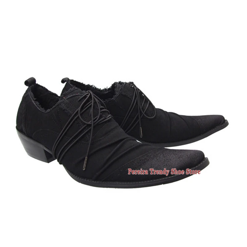 Men Retro Pointy Toe Derby Shoes British Style Wrinkled Leather Lace Up Casual Business Shoes Trendy Party Banquet Formal Shoes
