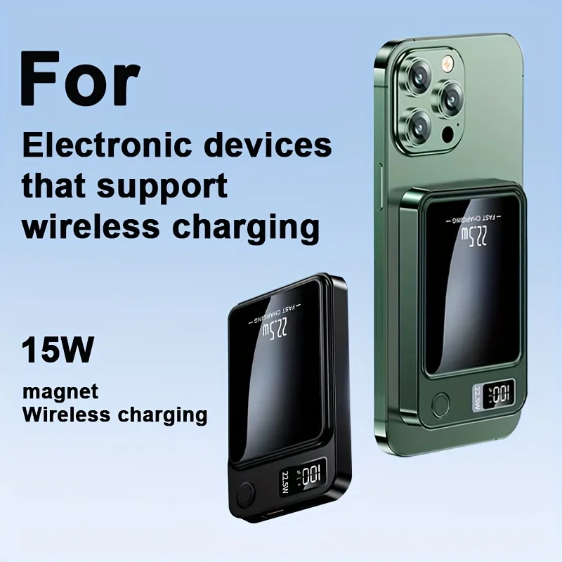 10000 mAh magnetisches kabelloses mobiles Netzteil, 22,5 W/PD20 W Schnellladung für IPhone15/14/13/12 und Android-Handys, (USB/Typ-