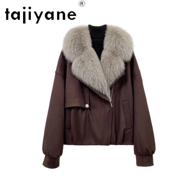 Tafiyane casacos de penas de ganso feminino luxo gola de pele de raposa jaquetas de camurça premium senhoras outerwears 2025 inverno roupas femininas domaхоislav