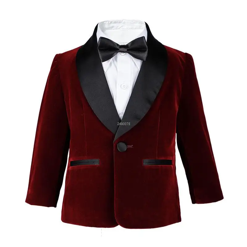 Kids 1 Year Birthday Dress Baby Boys Velvet Blazer Jacket Pants Photograph Suit Children Formal Wedding Performance Evening Wear