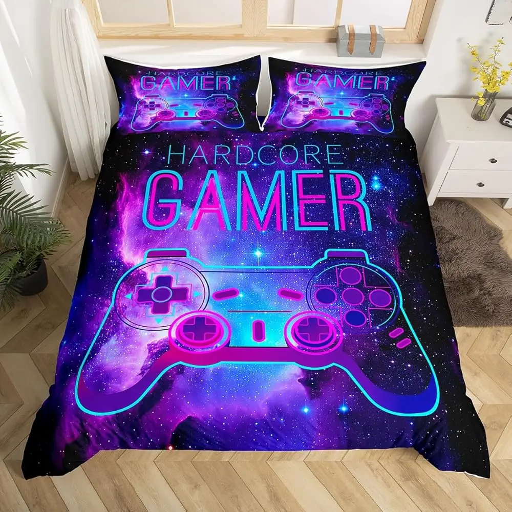 

Комплект постельного белья для мальчиков и девочек с геймерским дизайном: пододеяльник «Галактика» и ультрамягкий чехол для одеяла с принтом «Звездное небо»