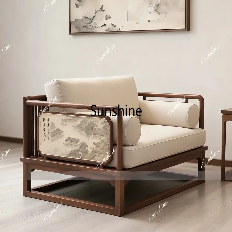 New Chinese Solid Wood Arhat Sofa Zen Living Room Leisure Inline Sofa
