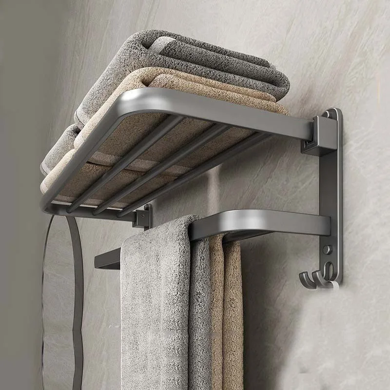 Space aluminum modern environmentally friendly bathroom rack without perforation 2-layer towel rack shelf wall-mounted