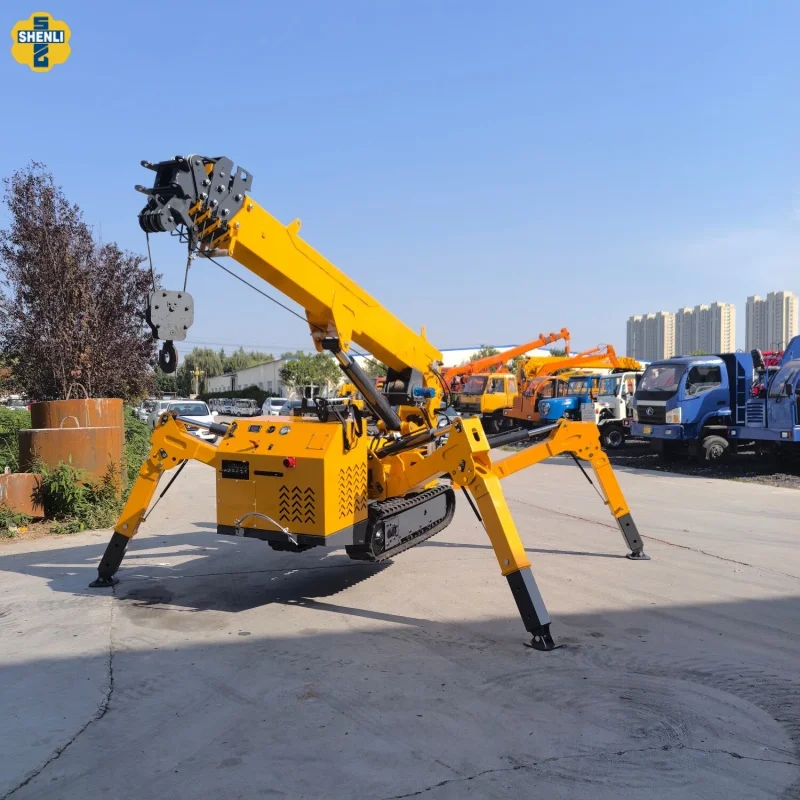 Shenli Mobile Spider Crane 8 Ton Telescopic Boom 360 Degree Mini Crawler Hydraulic Crane Lifting Engine Motor 6-18M