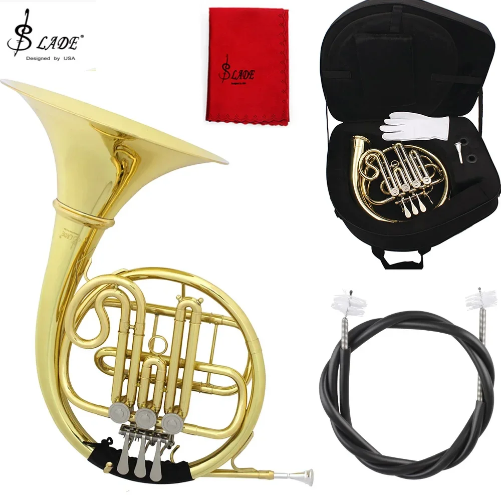 SLADE French Horn 4/3 Keys F/Bb Golden Split Professional Grade High-Quality Brass Musical Instrument with Accessories
