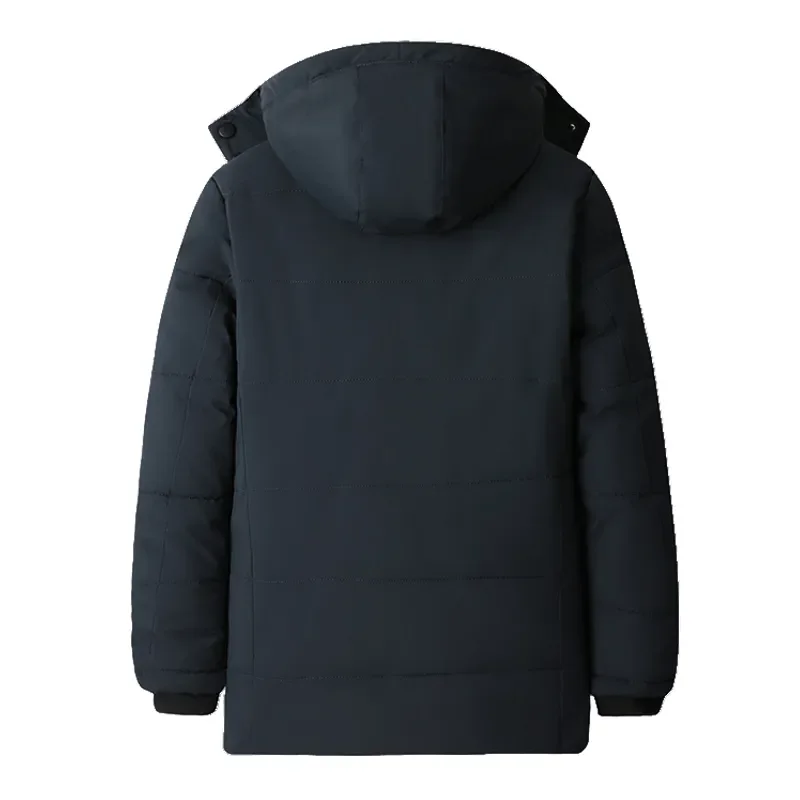 Winter Men Windproof Warm Casual Hooded Jacket Coat BlackThick Detachable Hat Fleece Parka Male Outwear Big Size Windbreaker