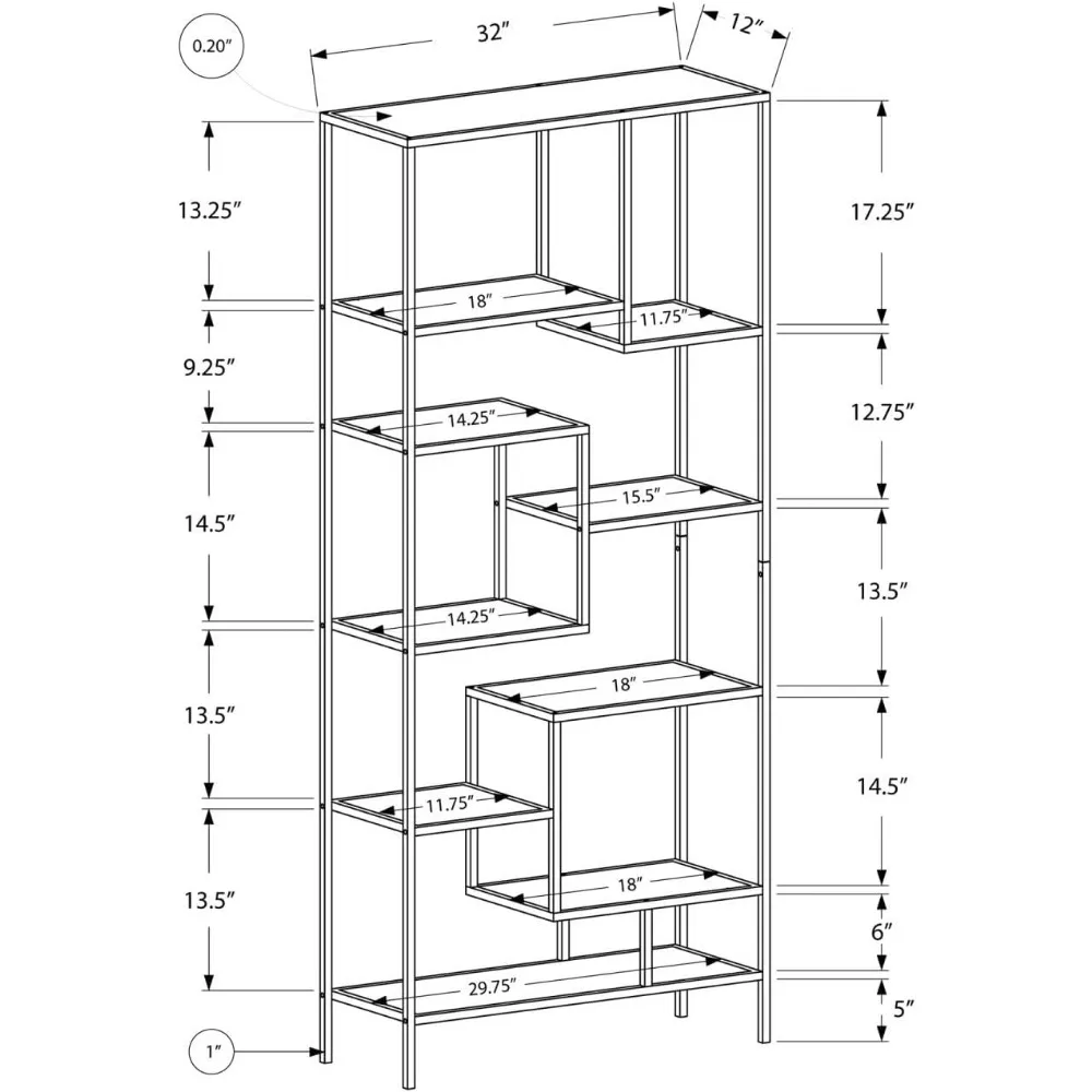 Estante alta prateada e vidro transparente de 72 polegadas