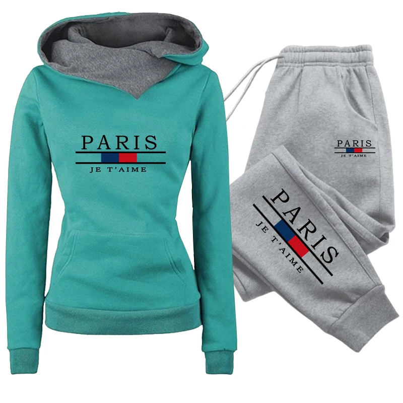 Damen-Set/Hoodie/Hose, Paris-Mode-Trainingsanzug, Kapuzenpullover, Jogginghose, Herbst-Winter, Damen, Alltag, Freizeit, Sport-Outfit – Detail 2