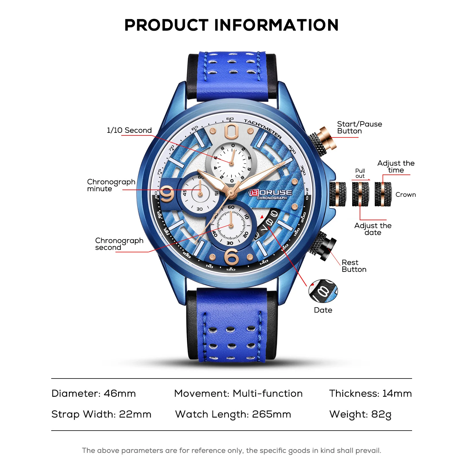 BORUSE Brand Fashion Mens Watches Luxury Business Quartz Watch Calendar Leather Watch Men Waterproof Sport Chronograph Clock