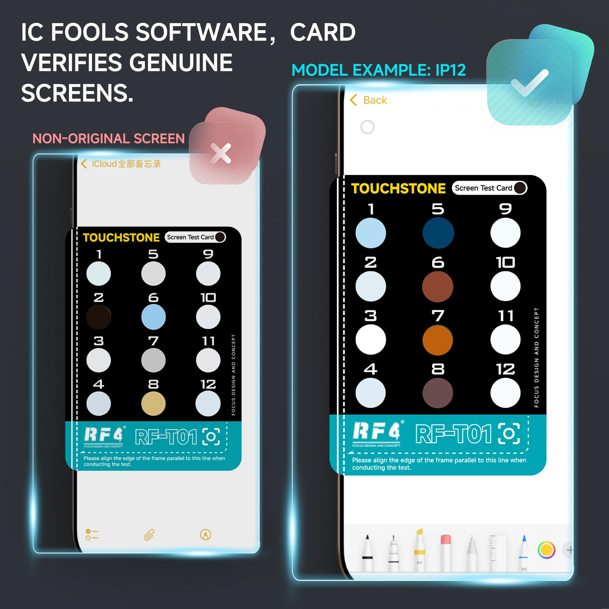 RF4 RF-T01 Touchstone Screen Test Card Non-Dismantle Quick Test for iPhone 12-17 Series Screen Check Repair Tool No Disassembly